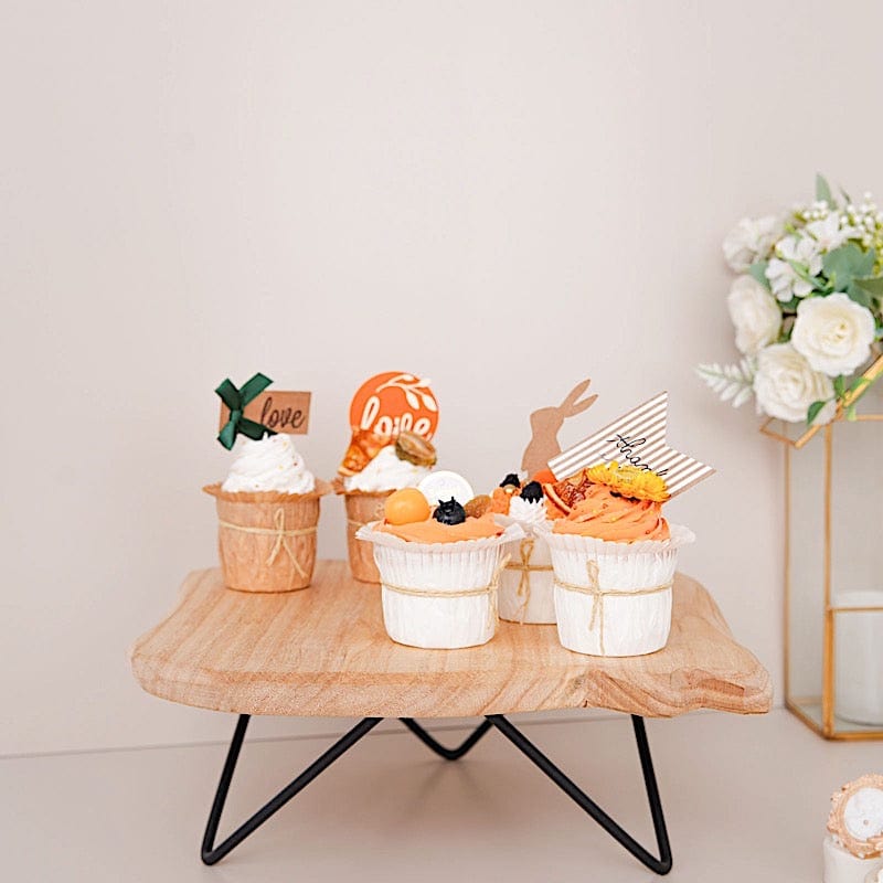 12" Square Natural Wooden Cake Cupcake Dessert Stand - Brown with Black CAKE_WOD007_12_NAT