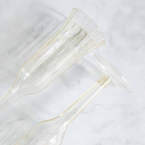 12 Stylish Glitter Plastic Champagne Flute Glasses - 6 oz - Disposable Tableware