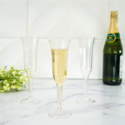 12 Stylish Glitter Plastic Champagne Flute Glasses - 6 oz - Disposable Tableware