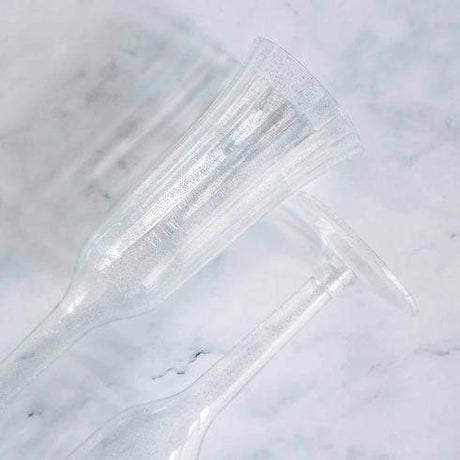 12 Stylish Glitter Plastic Champagne Flute Glasses - 6 oz - Disposable Tableware