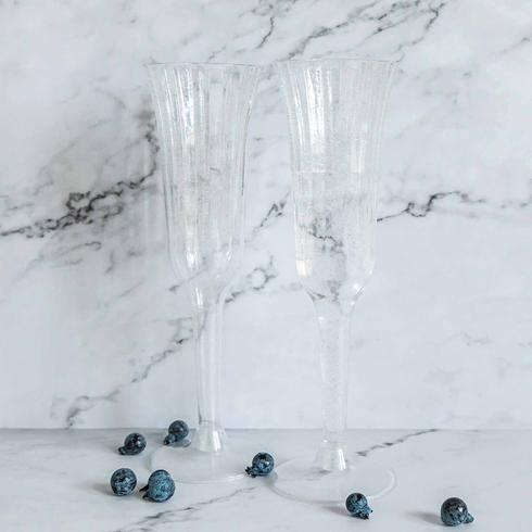 12 Stylish Glitter Plastic Champagne Flute Glasses - 6 oz - Disposable Tableware