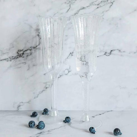 12 Stylish Glitter Plastic Champagne Flute Glasses - 6 oz - Disposable Tableware
