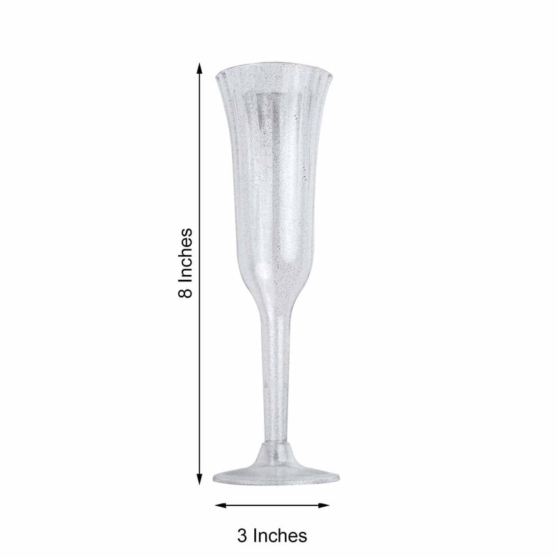 12 Stylish Glitter Plastic Champagne Flute Glasses - 6 oz - Disposable Tableware