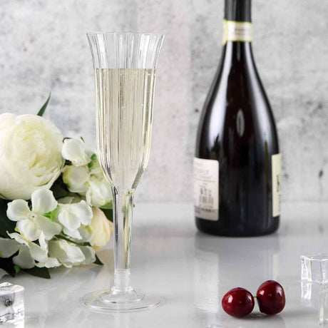 12 Stylish Glitter Plastic Champagne Flute Glasses - 6 oz - Disposable Tableware