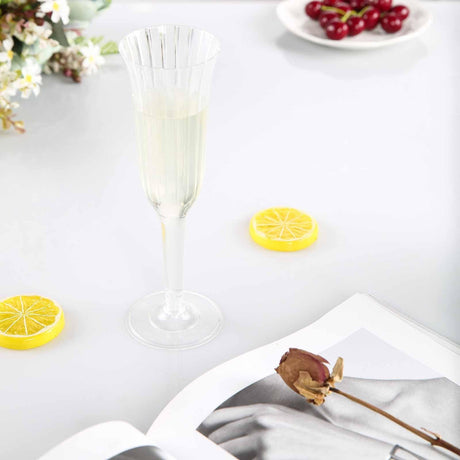 12 Stylish Glitter Plastic Champagne Flute Glasses - 6 oz - Disposable Tableware
