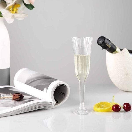 12 Stylish Glitter Plastic Champagne Flute Glasses - 6 oz - Disposable Tableware