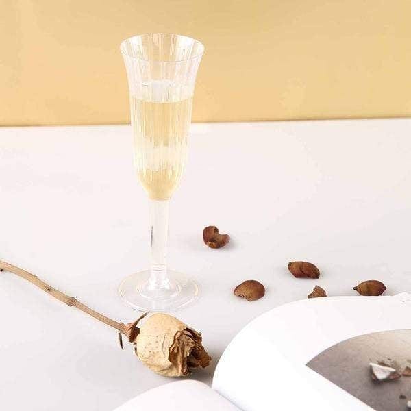 12 Stylish Glitter Plastic Champagne Flute Glasses - 6 oz - Disposable Tableware
