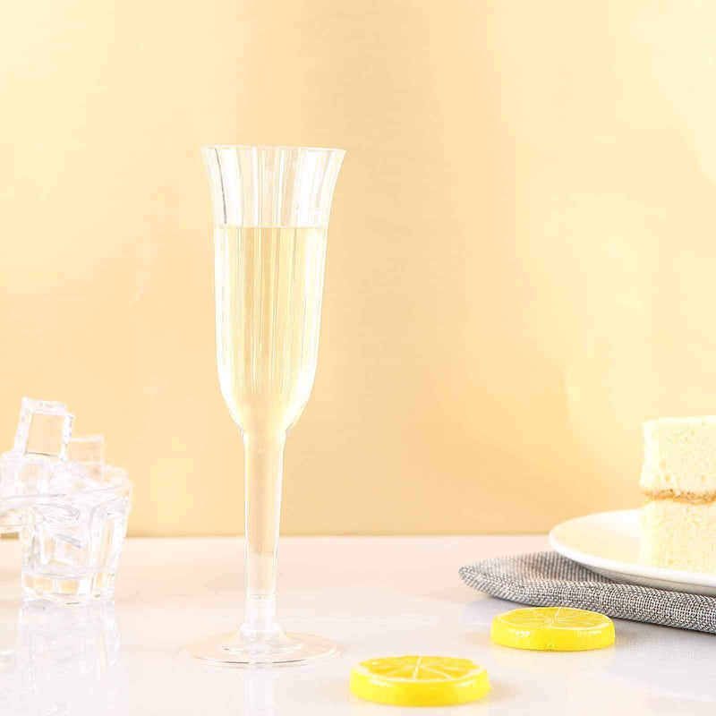 12 Stylish Glitter Plastic Champagne Flute Glasses - 6 oz - Disposable Tableware