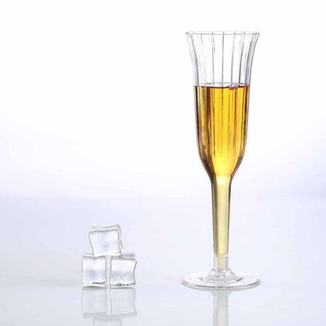 12 Stylish Glitter Plastic Champagne Flute Glasses - 6 oz - Disposable Tableware