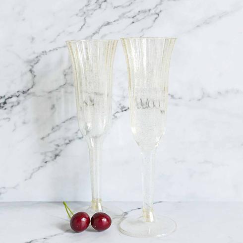 12 Stylish Glitter Plastic Champagne Flute Glasses - 6 oz - Disposable Tableware