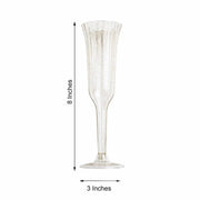 12 Stylish Glitter Plastic Champagne Flute Glasses - 6 oz - Disposable Tableware