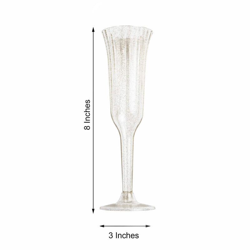 12 Stylish Glitter Plastic Champagne Flute Glasses - 6 oz - Disposable Tableware