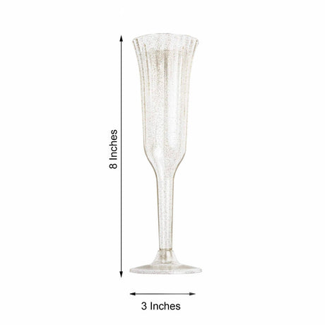 12 Stylish Glitter Plastic Champagne Flute Glasses - 6 oz - Disposable Tableware