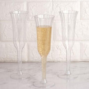 12 Stylish Glitter Plastic Champagne Flute Glasses - 6 oz - Disposable Tableware