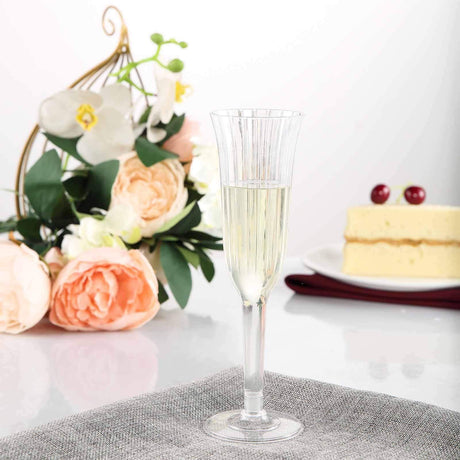 12 Stylish Glitter Plastic Champagne Flute Glasses - 6 oz - Disposable Tableware