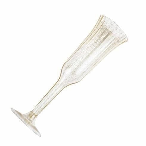 12 Stylish Glitter Plastic Champagne Flute Glasses - 6 oz - Disposable Tableware PLST_CC22_CLRG