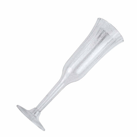 12 Stylish Glitter Plastic Champagne Flute Glasses - 6 oz - Disposable Tableware PLST_CC22_CLRS