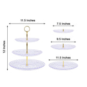 12" tall 3 Tier Plastic Dessert Stand Round Cupcake Holder - Clear with Gold CAKE_PLST_R003_M_CLR
