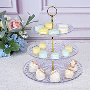 12" tall 3 Tier Plastic Dessert Stand Round Cupcake Holder - Clear with Gold CAKE_PLST_R003_M_CLR