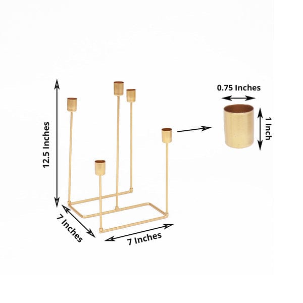 12" tall 5 Arm Geometric Metal Candelabra Taper Candle Holder - Gold IRON_CAND_028_GOLD