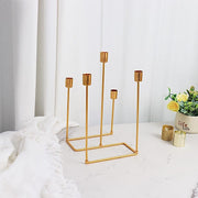12" tall 5 Arm Geometric Metal Candelabra Taper Candle Holder - Gold IRON_CAND_028_GOLD