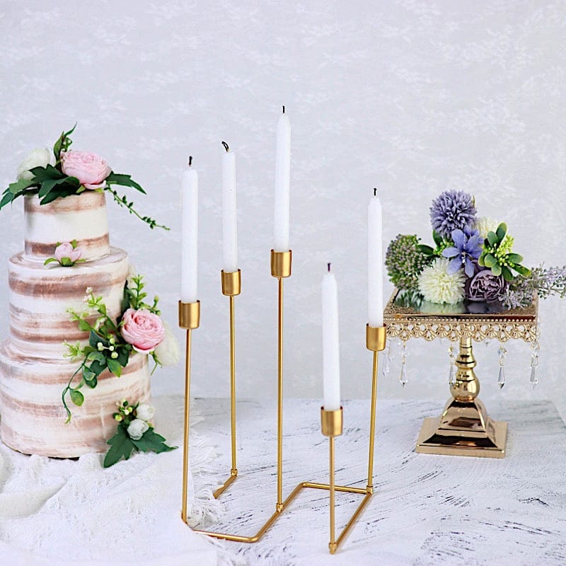 12" tall 5 Arm Geometric Metal Candelabra Taper Candle Holder - Gold IRON_CAND_028_GOLD