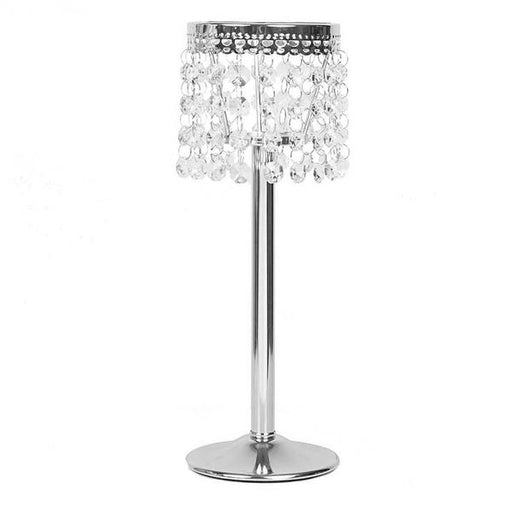 12" tall Faux Crystal Beaded Candle Holder Centerpiece CHDLR_CAND_006_SILV