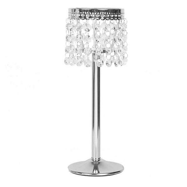 12" tall Faux Crystal Beaded Candle Holder Centerpiece CHDLR_CAND_006_SILV