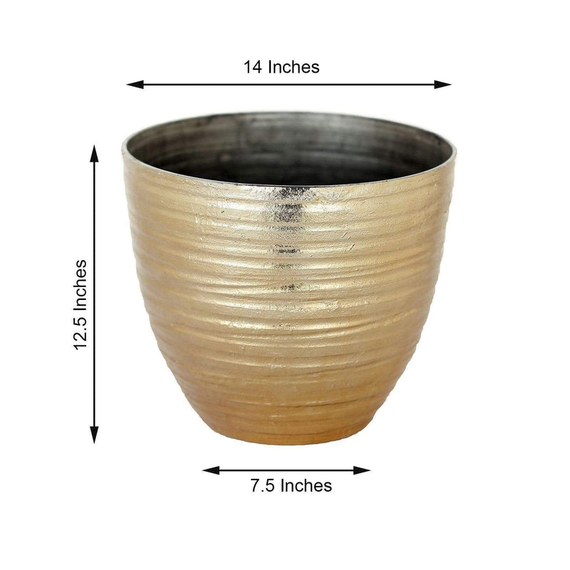 12 inch tall plant pot Balsa Circle 12" Gold Round Metallic Plastic Flower Plant Pot Horizontal Lines Design