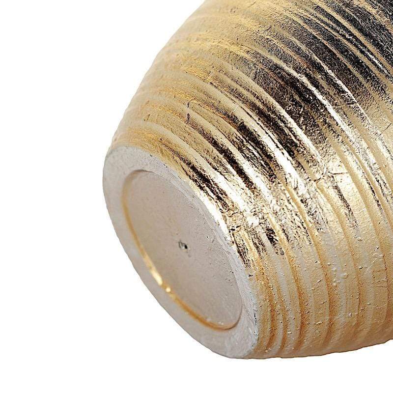 12" tall Metallic Round Plastic Flower Plant Pot with Horizontal Lines Design