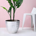 12" tall Metallic Round Plastic Flower Plant Pot with Horizontal Lines Design