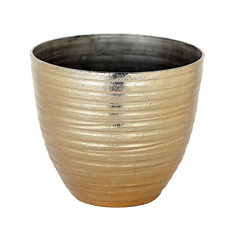 plastic planter round Balsa Circle 12" Gold Round Metallic Plastic Flower Plant Pot Horizontal Lines Design