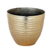 12" tall Metallic Round Plastic Flower Plant Pot with Horizontal Lines Design PLNT_PLST_004_L_GOLD