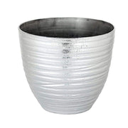 12" tall Metallic Round Plastic Flower Plant Pot with Horizontal Lines Design PLNT_PLST_004_L_SILV
