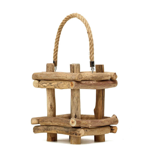 12" tall Wood Candle Holder with Rope Handle Rustic Lantern - Natural WOD_CAND_001_9_NAT
