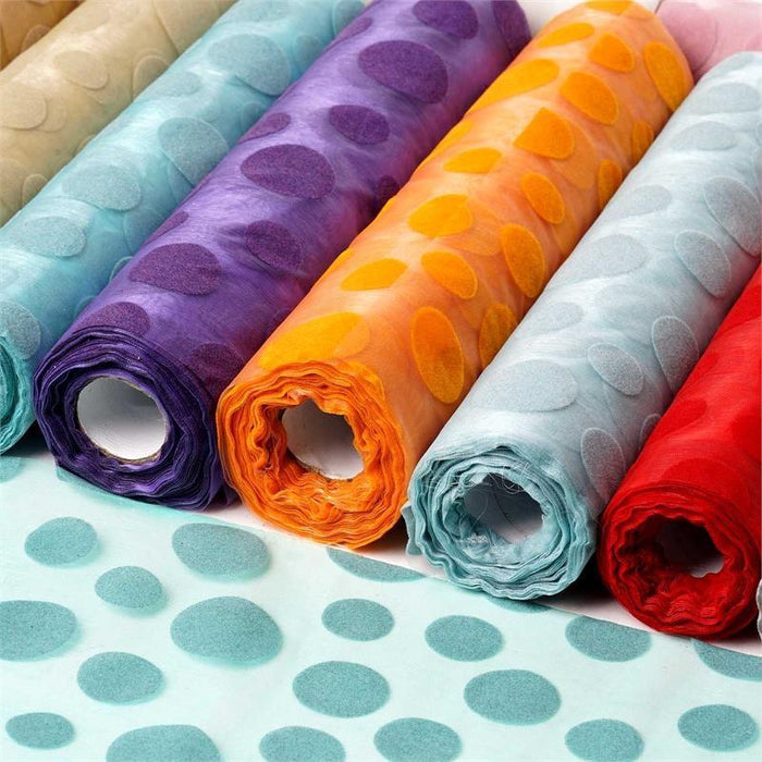 12" x 10 yards Sheer Organza with Velvet Dots Fabric Bolt