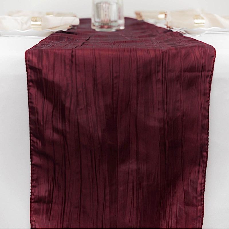 12" x 108" Metallic Accordion Crinkled Taffeta Table Runner RUN_ACRNK_BURG
