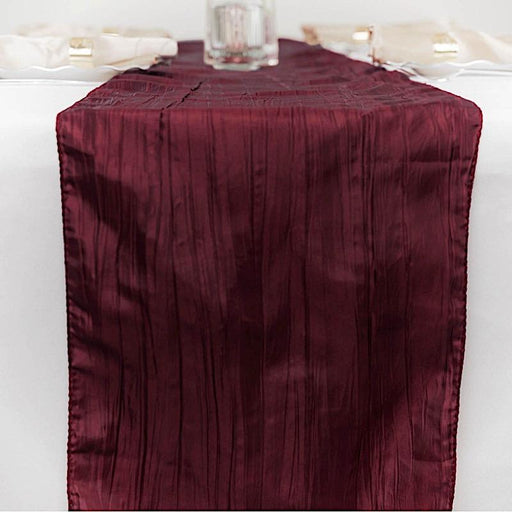 12" x 108" Metallic Accordion Crinkled Taffeta Table Runner RUN_ACRNK_BURG