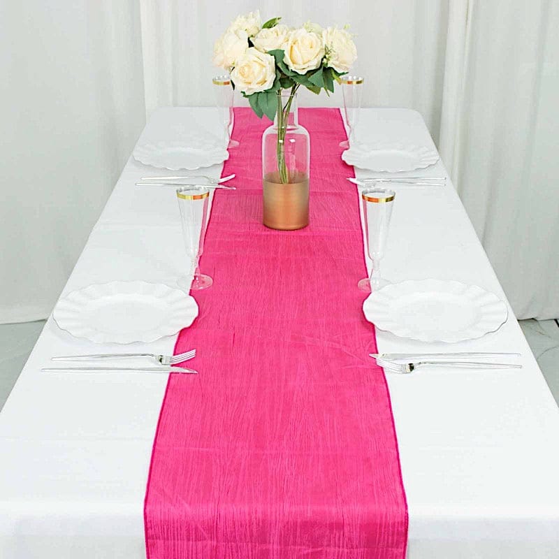 12" x 108" Metallic Accordion Crinkled Taffeta Table Runner RUN_ACRNK_FUSH
