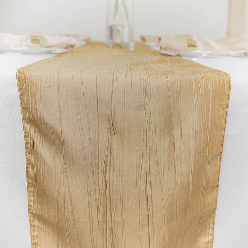 12" x 108" Metallic Accordion Crinkled Taffeta Table Runner RUN_ACRNK_GOLD