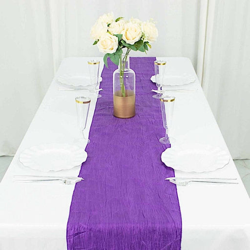 12" x 108" Metallic Accordion Crinkled Taffeta Table Runner RUN_ACRNK_PURP