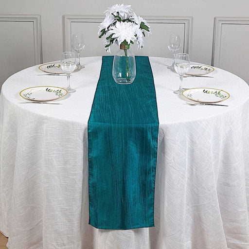 12" x 108" Metallic Accordion Crinkled Taffeta Table Runner RUN_ACRNK_TEAL