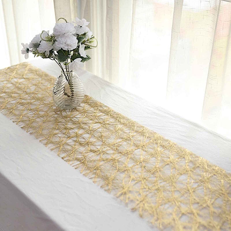 12" x 108" Metallic Non Woven Fiber Polyester Table Runner - Gold RUN_MET03_GOLD