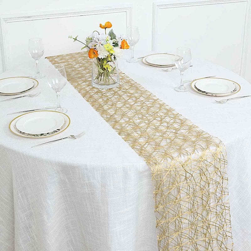 12" x 108" Metallic Non Woven Fiber Polyester Table Runner - Gold RUN_MET03_GOLD