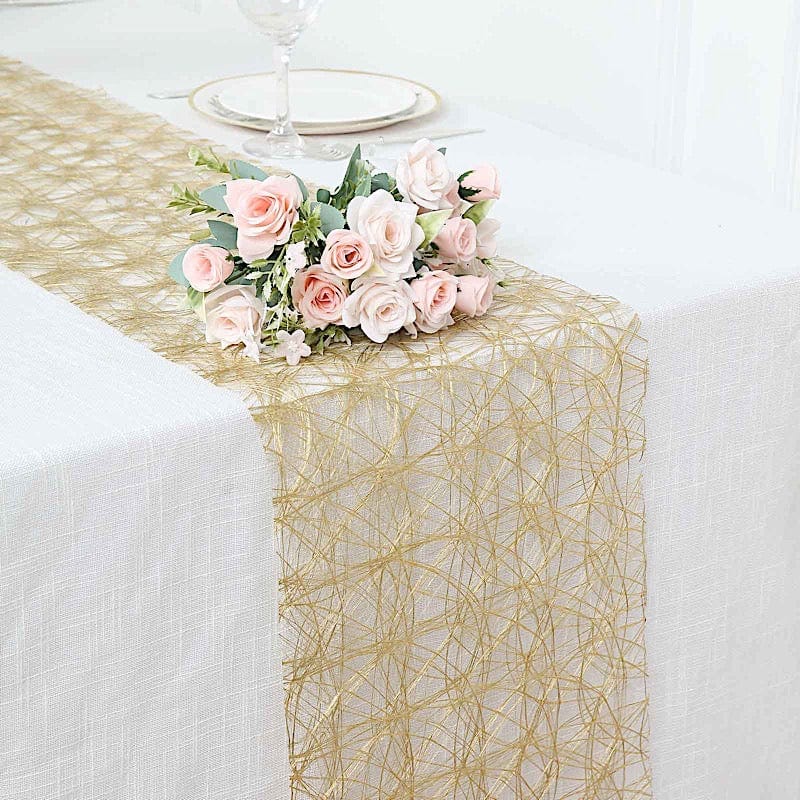 12" x 108" Metallic Non Woven Fiber Polyester Table Runner - Gold RUN_MET03_GOLD