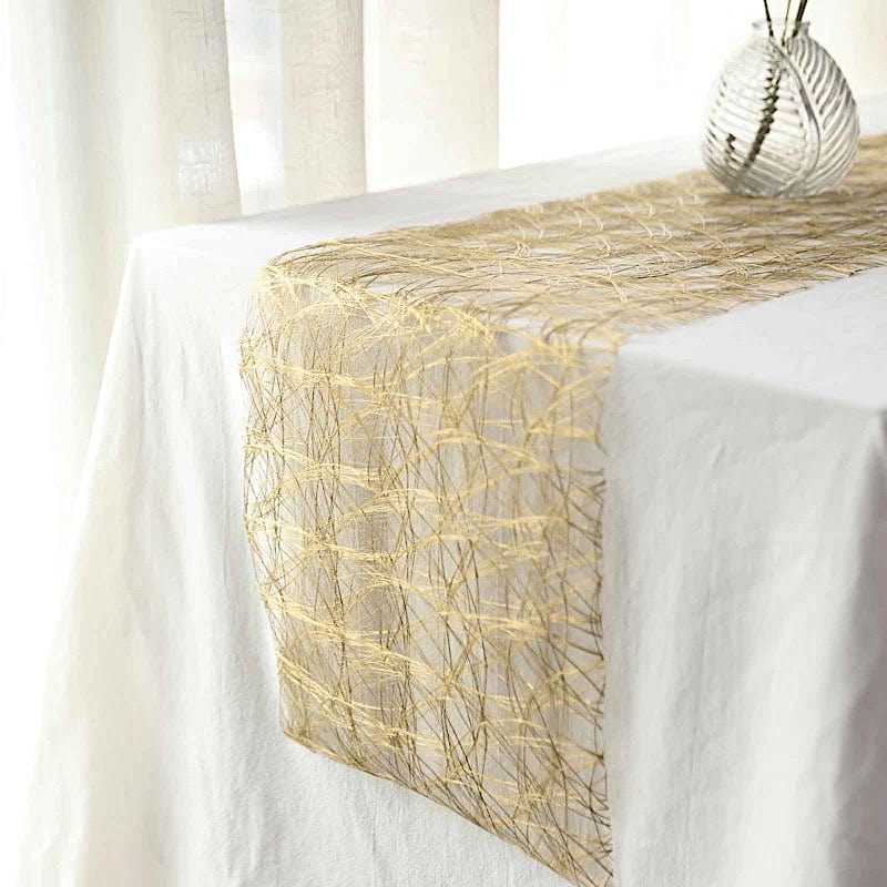 12" x 108" Metallic Non Woven Fiber Polyester Table Runner - Gold RUN_MET03_GOLD