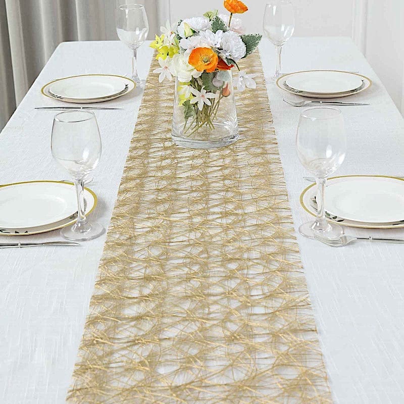 12" x 108" Metallic Non Woven Fiber Polyester Table Runner - Gold RUN_MET03_GOLD