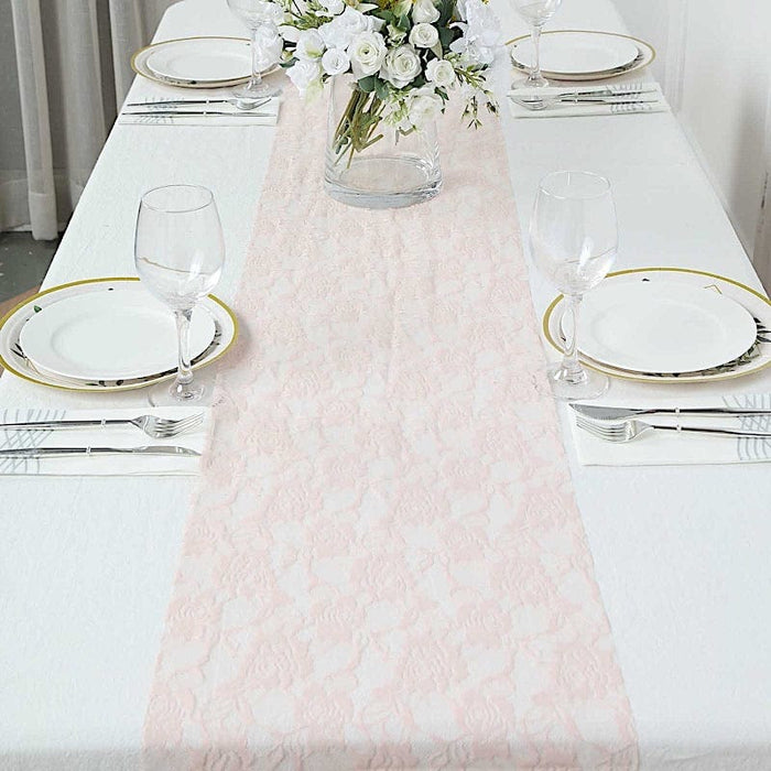 12" x 108" Rose Flower Design Lace Table Runner RUN_LACE03_046