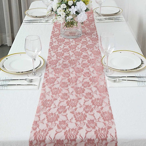 12" x 108" Rose Flower Design Lace Table Runner RUN_LACE03_080