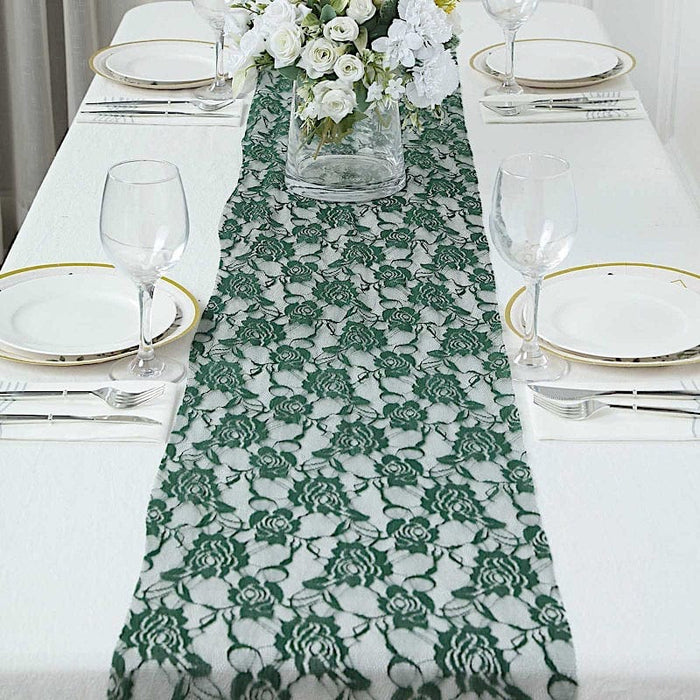 12" x 108" Rose Flower Design Lace Table Runner RUN_LACE03_HUNT